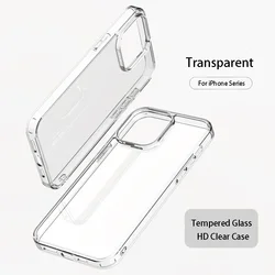 Premium Shockproof Transparent Tempered Glass Phone Case with Soft Bumper and Hard Cover - iPhone 16 (Clear)