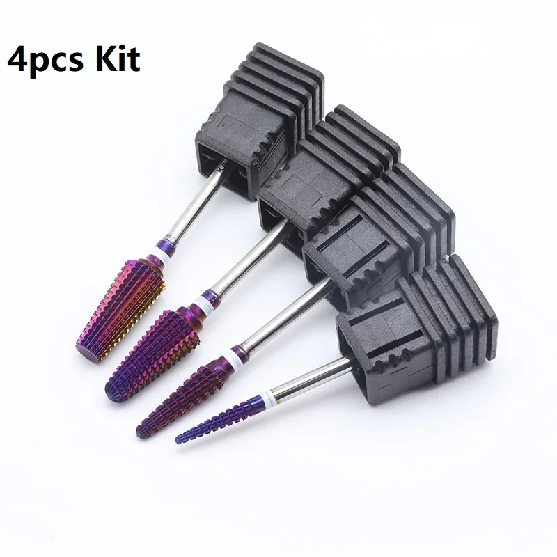 Kit de 4 piezas, oferta Purple Pro-brocas de carburo completo para uñas, máquina pulidora eléctrica, limas, herramientas para cortar y pulir