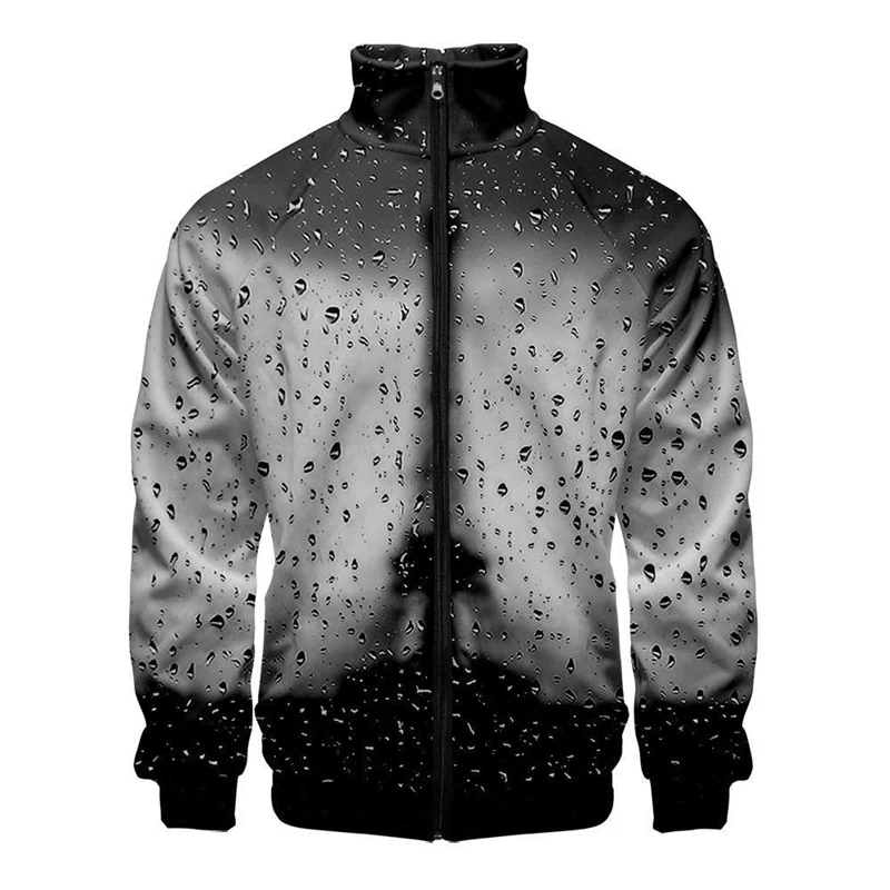 thumbnail image 1 of Chaqueta con estampado 3D de gotas de lluvia para hombre, abrigos de gran tamaño con personalidad moderna, chaquetas con cremallera Harajuku, ropa para niños, 1 of 5