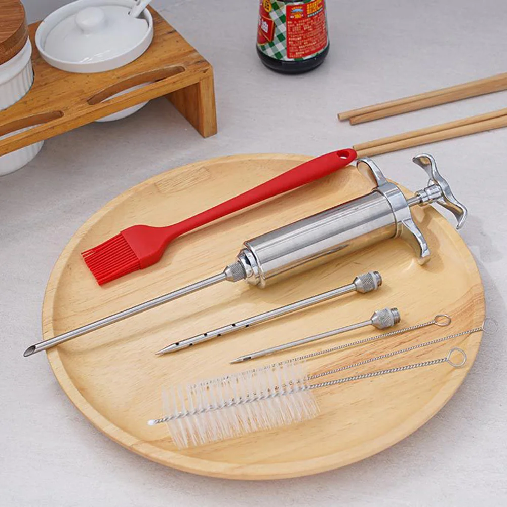 Stainless Steel Meat Marinade Injector Kit Food Grade Grill Turkey BBQ Seasoning Sauce Flavor Needle Cooking Syringe Accessory