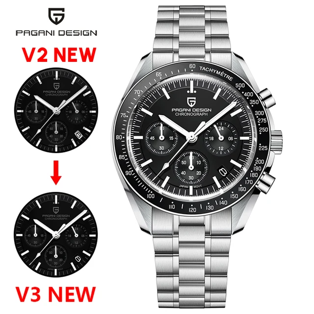 PAGANI Design Luxury Business Multifunctional Moon Watch Quartz Chronograph Men Watch Sapphire Waterproof Bracelet Accessories black