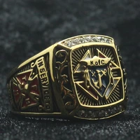 Unisex 316L Stainless Steel Gold-Color Knights of Columbus Christianity Catholicism Cross Clean Stone Ring 1