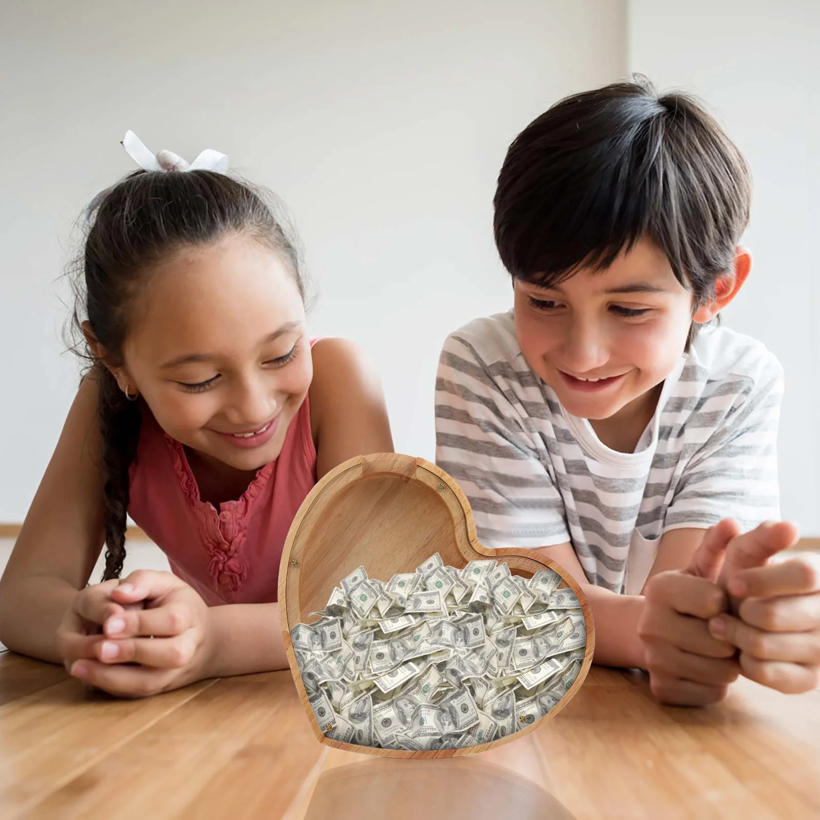 Wooden Piggy Bank Heart Shaped Coin Bank Gift for Kids Boys Girls Adults 2