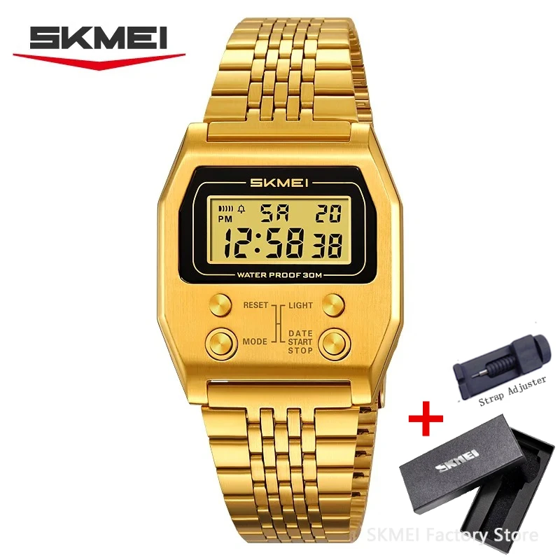 ตัวเลือกสินค้า นาฬิกาข้อมือสแตนเลสสตีล SKMEI 2460 ไฟ LED กันน้ำ สไตล์เรโทร