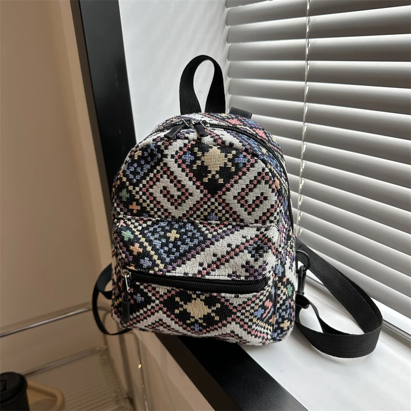 2024 Women's New Fashion Travel Bag New Ethnic Style Color Block Backpack Popular Design Mini Popular Mochila