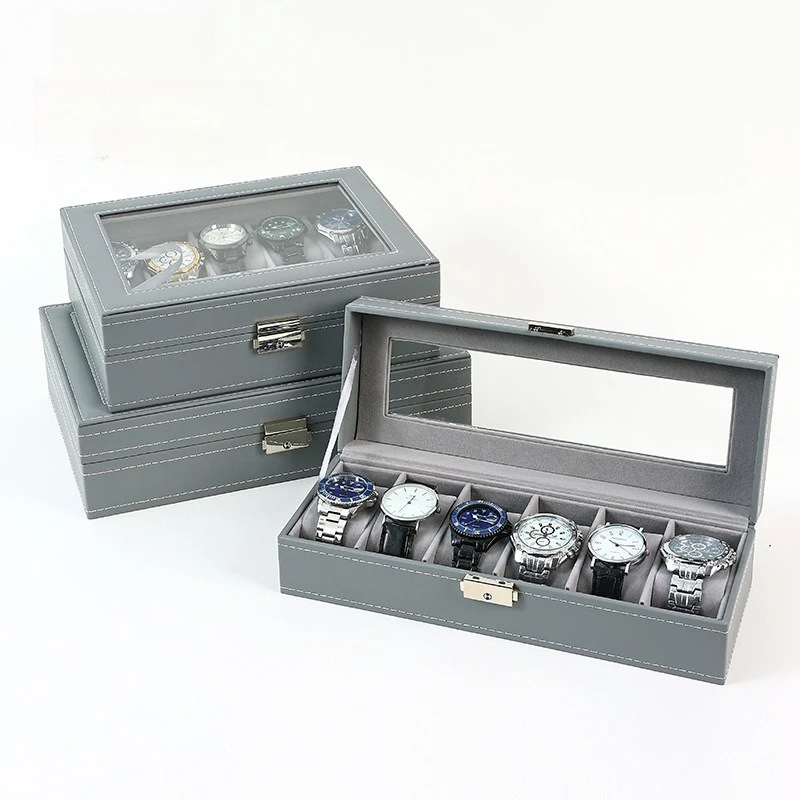 새로운 시계 상자, 선물 수집 보관 상자, 가죽 시계 케이스, 회색 가정용 보석..