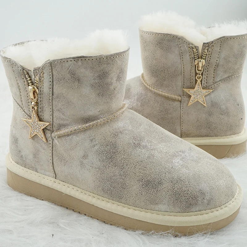 

2023 Fashion Zipper Real Wool Genuine Leather Woman Snow Boots Ankle Boots Snow Boots Warm Wool Women's Winter Boots
