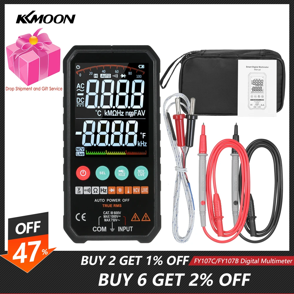 FY107C/FY107B 6000 Counts Digital Multimeter multimeter tester Ture RMS AC DC NCV Transistor Capacitor Temperature Voltage Smart Meter