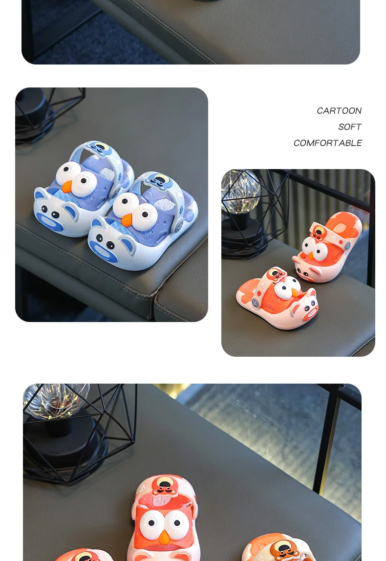 Weiche Hausschuhe mit Kopfbedeckung, rutschfeste Cartoon-Clogs für Jungen und Mädchen, bequeme Sommersandalen für zu Hause – Detail 15