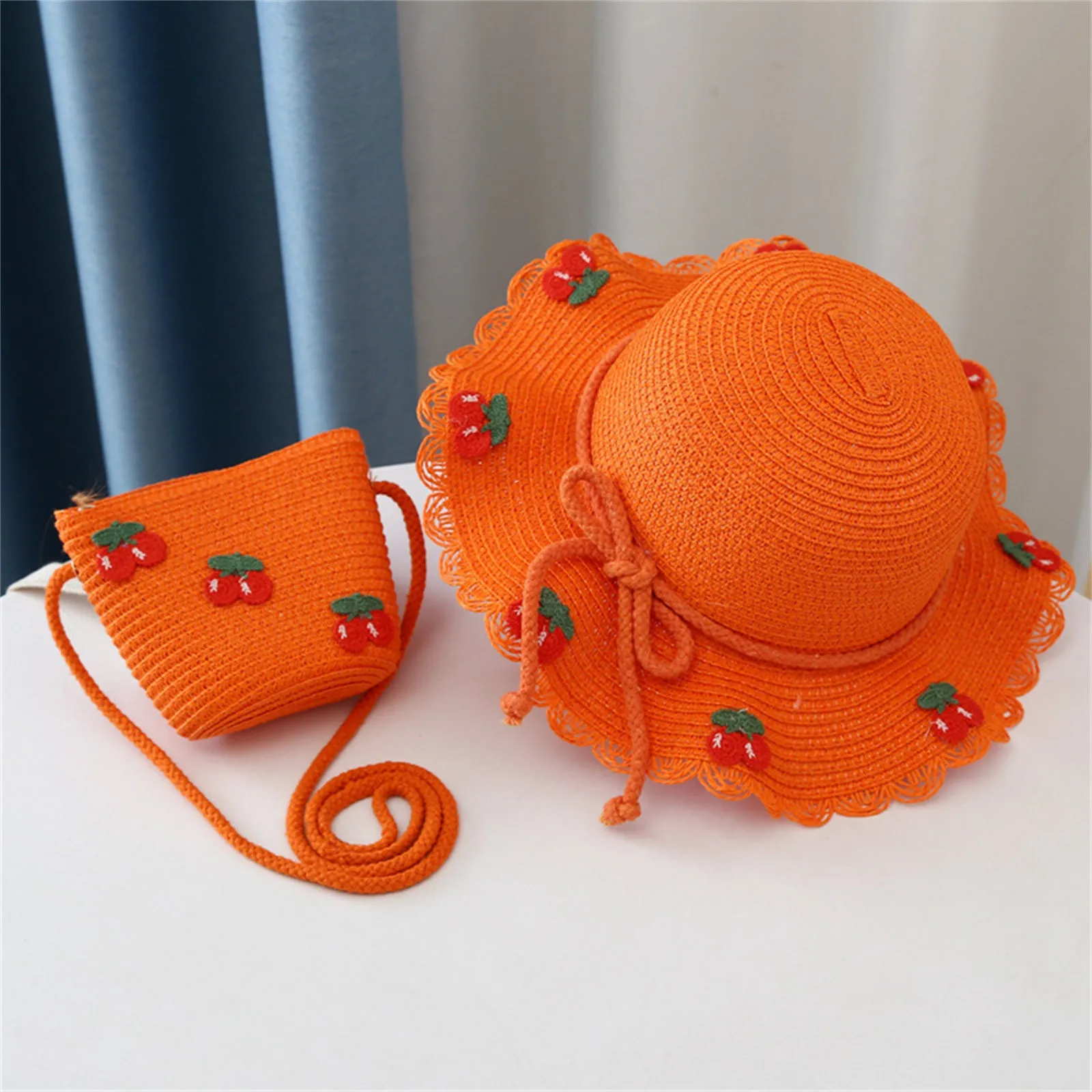 Wild Stocking Hat Hat Bag Set Woven Wide Straw Hats Girls Kids Sun Hats Summer Beach Straw Woven Pocket бейсболка детская