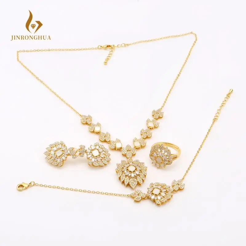 

JRH New Shell Jewelry Set Necklace Earrings Bracelet Ring For Women Luxury Jewelry Cubic Zirconia Wedding Bridal Jewelry Sets