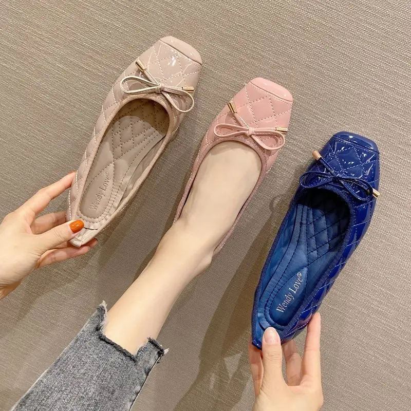 여성용 플랫 슈즈, 얕은 스퀘어 토, 작업화, 여성용 보트 신발, 럭셔리 신발, 용수철 가을, 2023 신상
