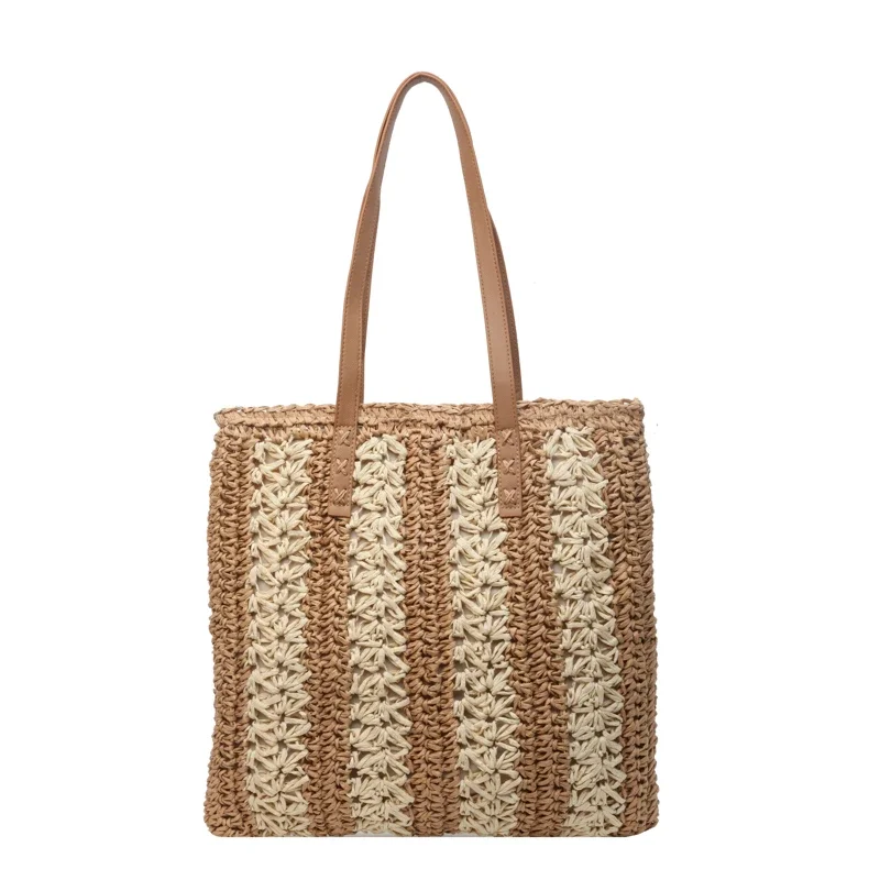 Bolso de hombro tejido de color contrastante para mujer, novedad de 2024, bolso de mano de gran capacidad para viajes de ocio y vacaciones