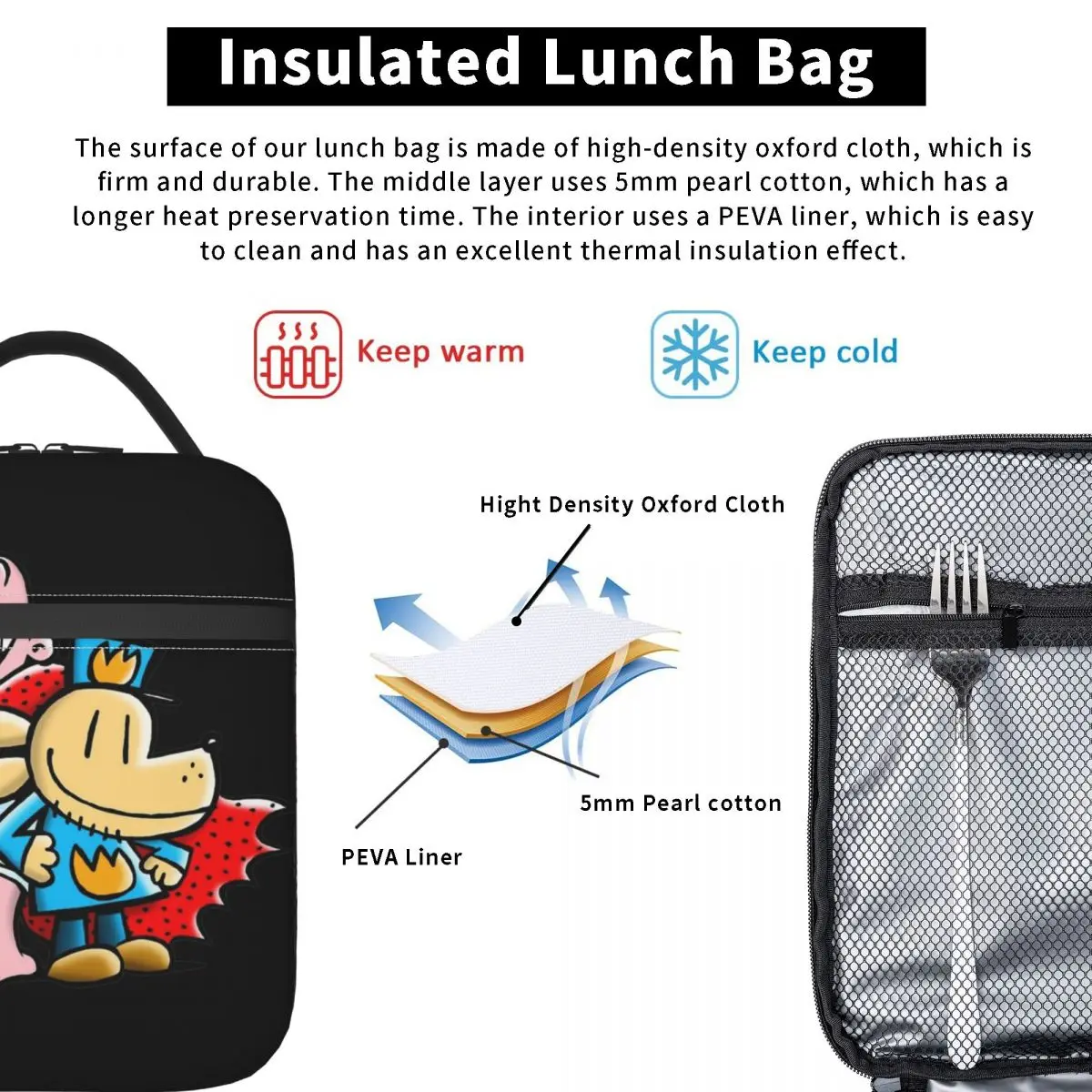 Dog Man And Friend Baby Insulated Lunch Bag Cartoon Comic Food Bag Portable Thermal Cooler Lunch Boxes For School Office