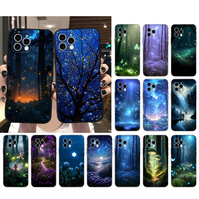 

Forest Night Butterfly tree Moon Phone Case For iphone 15 14 Pro Max 13 12 11 Pro Max XSMax XR 12 13 mini 14 Plus