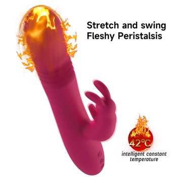 Telescopic Rabbit Vibrator Rotation Heating G Spot Dildo Vibrator Anal Clit Stimulator Female Masturbation Sex Toys for Woman 2
