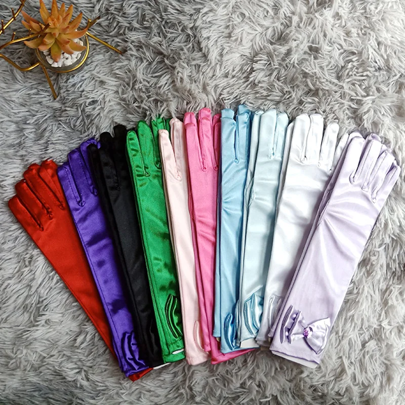 

1pair Girls Wedding Dress Glove with Bow Elsa Princess Cosplay Gloves Satin Gloves Birthday Gift Kids Fairy Role Playing Supply