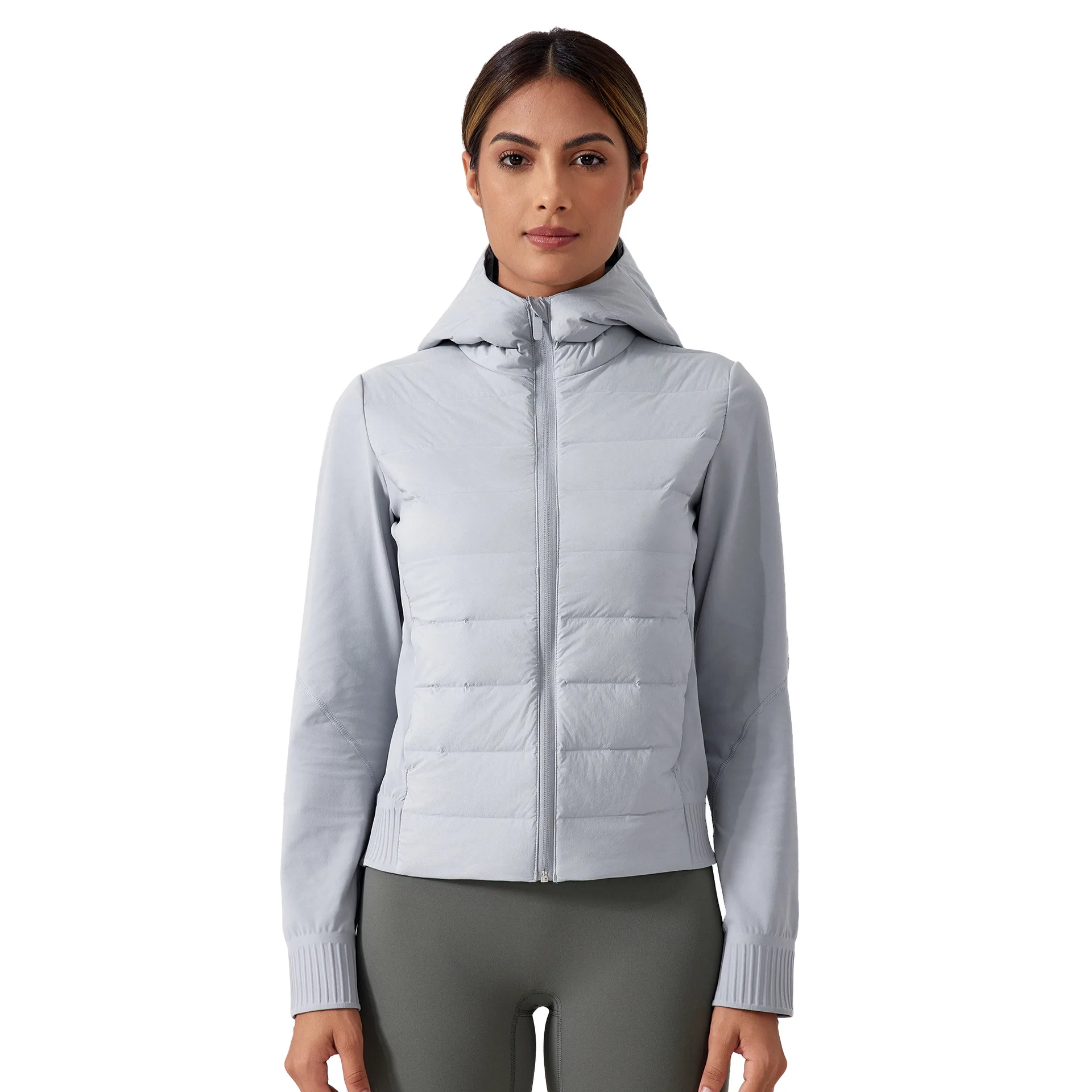 Mermaid Curve Autumn and Winter Short Waterproof Lightweight Down Jacket Women's Hooded Zipper Collar Warm Fitness Sports Jacket