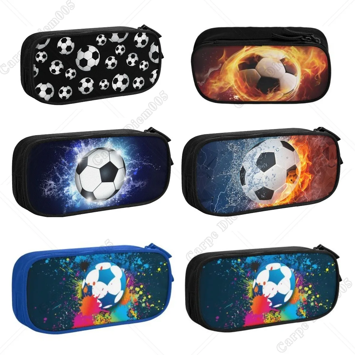 Estuche Escolar Con Diseño De Fútbol - 22x11x4.5 Cm, Poliéster, Cremallera - Para Niños, Niñas, Unisex