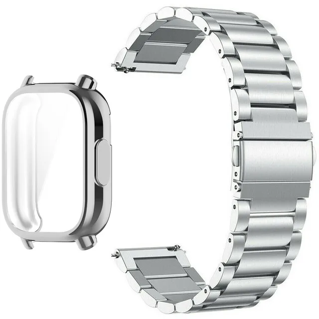 Fashion Set: Full TPU Protective Case with Stainless Steel Metal Strap