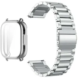 Fashion Set: Full TPU Protective Case with Stainless Steel Metal Strap - Redmi Watch 5 lite (Silver)