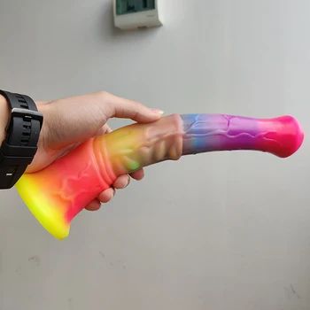YOCY Long Horse Dildo Cartoon Mulit Color Glowing In Dark Silicone Sexy Toy For Male Anal Massager Aniamal Cock Dildos Sex Shop 3