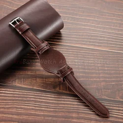 Elegant Genuine Leather Watch Straps with Retro Bund Pad in Black and Brown - 18mm (Coffee)
