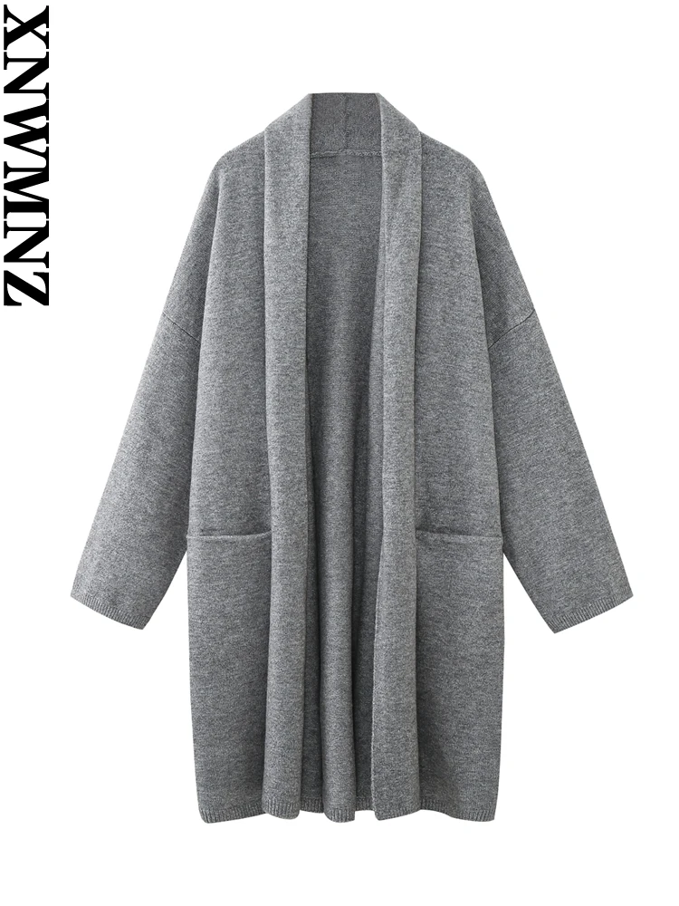 

XNWMNZ Women Fashion 2023 Autumn/Winter Soft Knitted Coat Women Vintage Wraparound Collar Long Sleeve Versatile Female Overcoat