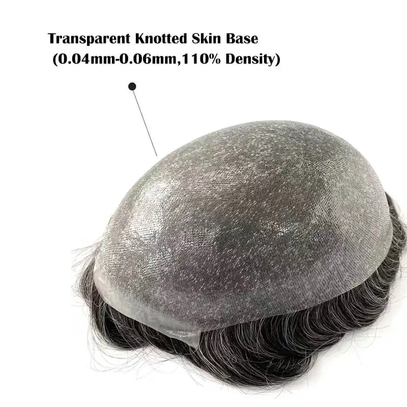 0.04-0.06mm Male Hair Prosthesis Soft Knotted Skin Toupee Men Durable Wigs 100% Human Hair System Unit Capillary Prosthesis 2