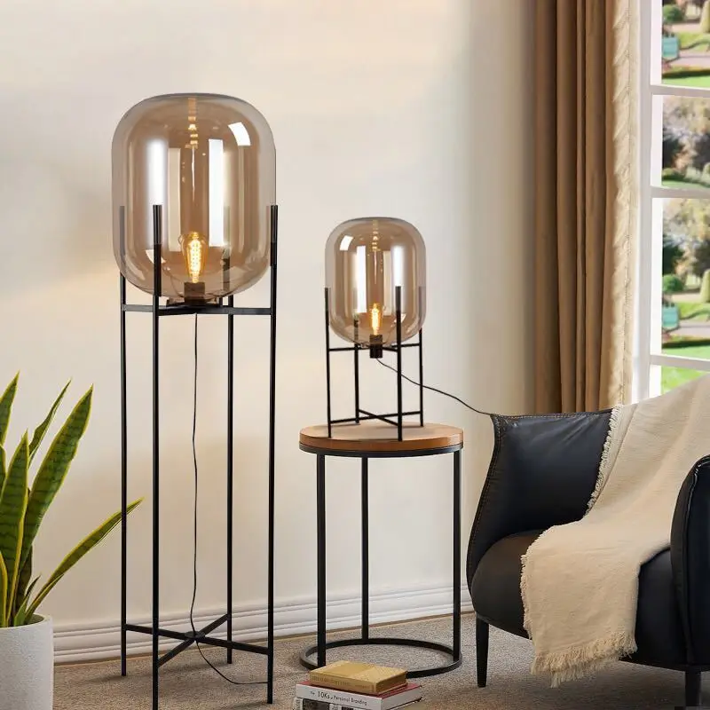 

Creative LED Glass Ball Floor Lamp, Postmodern Table Lamp, Hotel Coffee Shop Bedroom, Bedside Reading Cognac Table Lamp