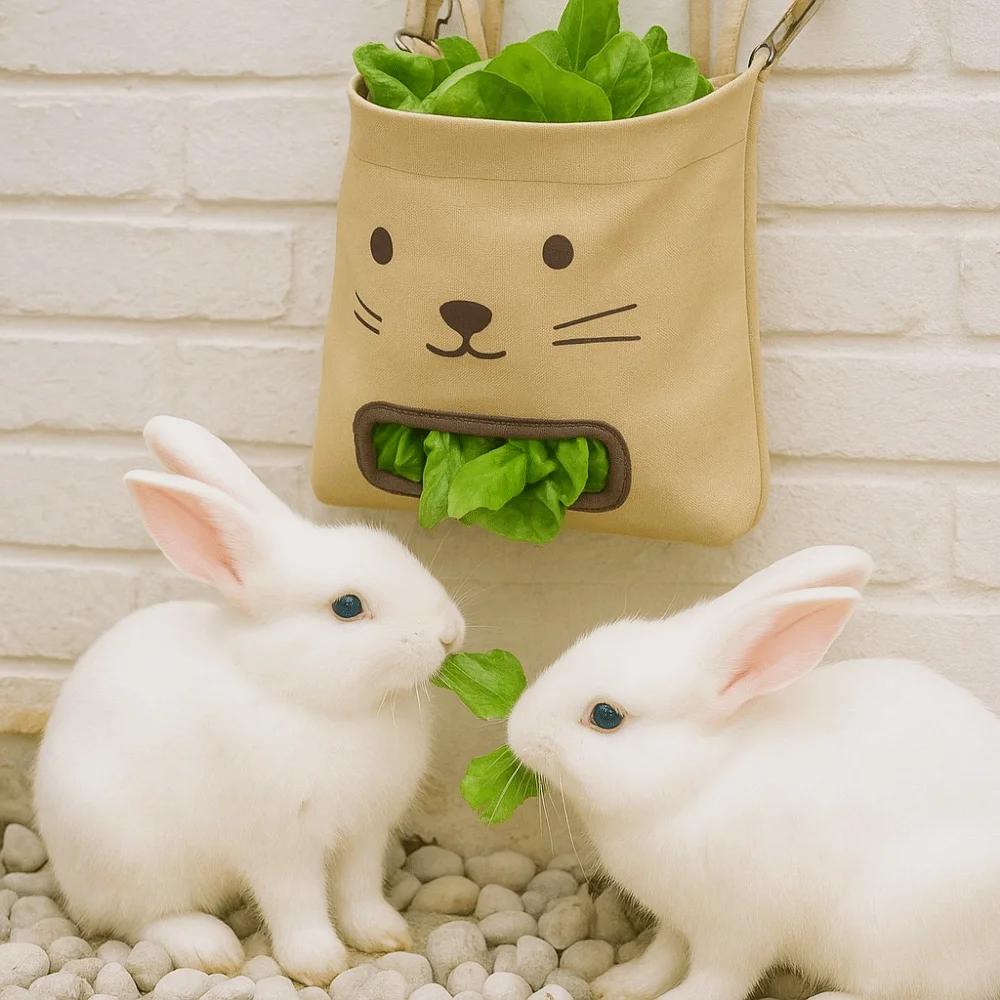 Hay Holder Hanging Design Guinea Pig Feeder Bunny Design 2/3holes Forage Bag Storage Holder With Hooks Rabbit Feeder Gerbille
