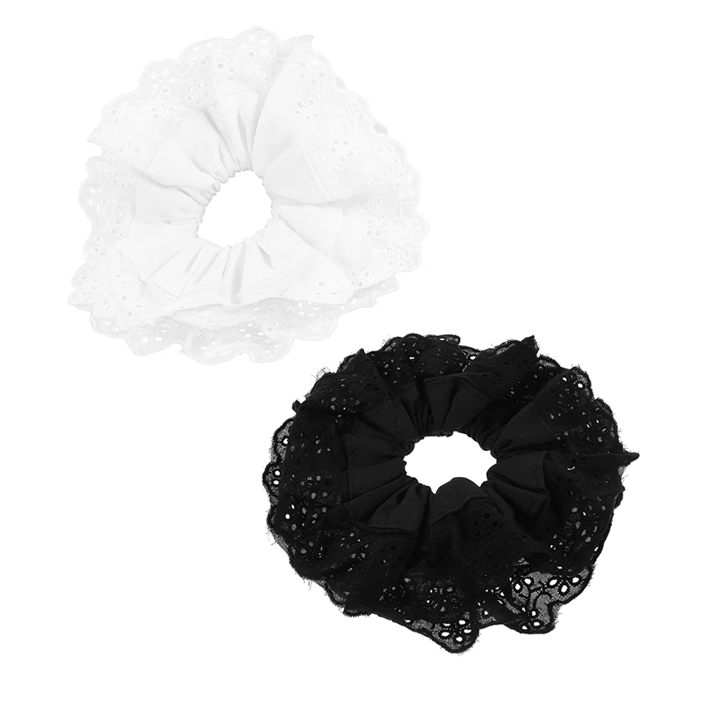 

2 Pcs Hollow Lace Hair Tie Big Scrunchies Oversized Ponytail Holders For Girls Women Polyester Ties Women's Miss