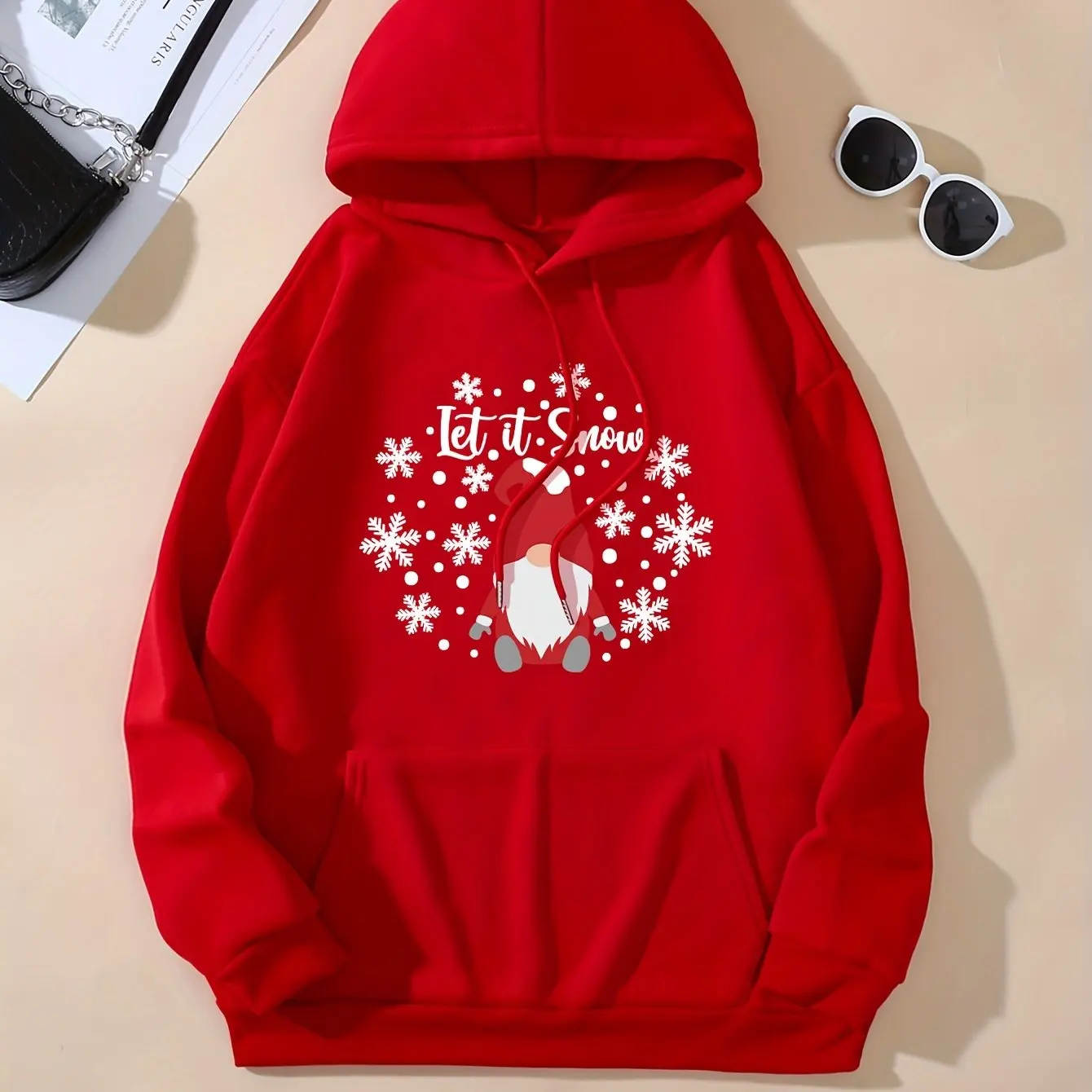 

Cute Christmas Pullovers Santa Print Hoodie Drawstring Kangaroo Pocket Hoodies Sweatshirt Essentials Outerwear Women's jumper