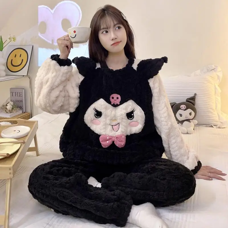 

Sanrio Pajamas Kawaii Anime Hello Kitty Cinnamoroll Winter Thickened Coral Velvet Warm Comfort Plush Cute Cartoon Home Clothing