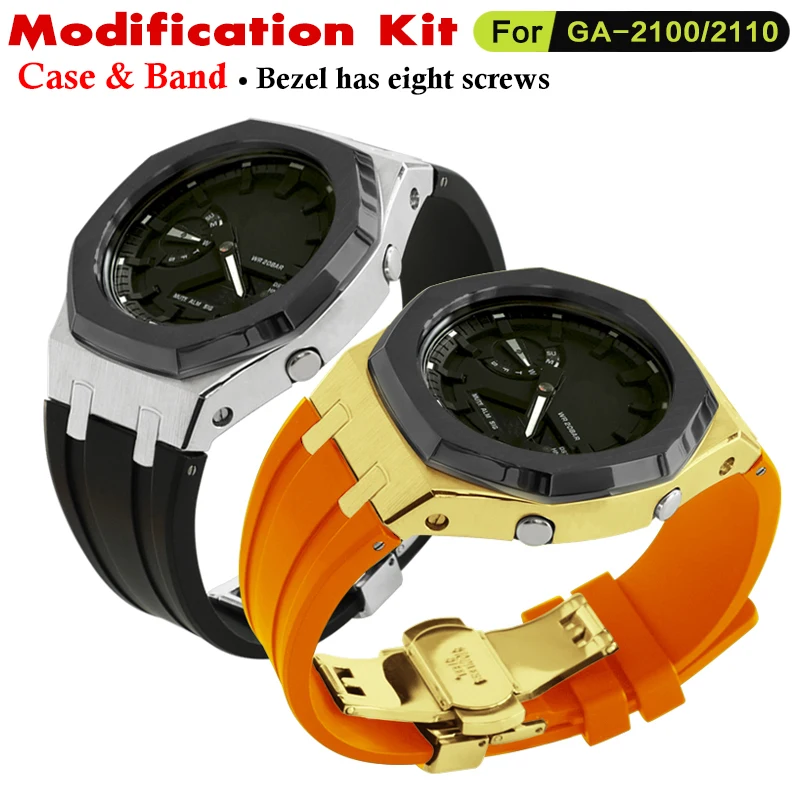 

316L GA2100 GA2110 GAB2100 Mod Kit For Casioak Watch Metal Case Bezel And Fluororubber Strap Band With Refit Accessories Tools