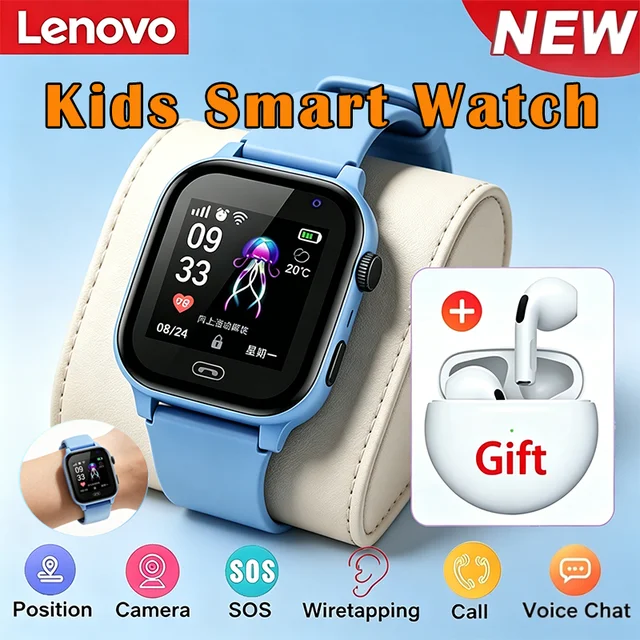 Montre connectée GPS 5G pour enfants Lenovo 2026, appel vidéo SOS, carte SIM, caméra HD, étanche, pour garçons et filles, prise en charge des écouteurs 1
