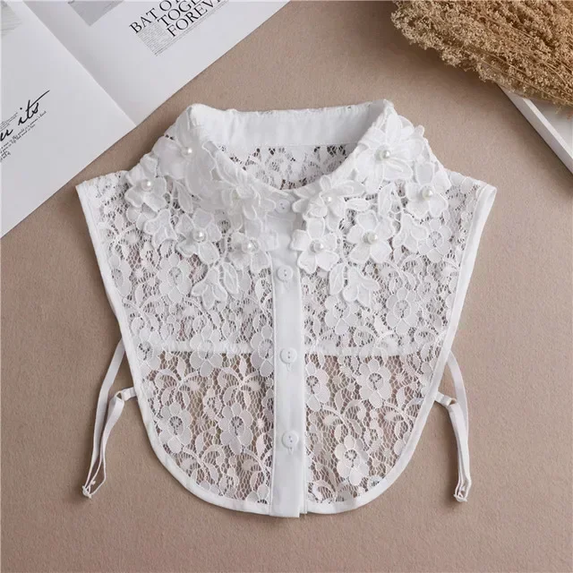Vintage Lace Front Tie White Detachable Faux Collar
