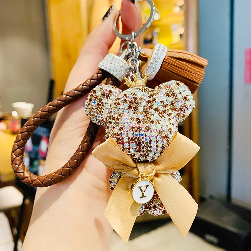 Diamantes de imitación corona pajarita oso llavero coche colgante llavero  anillo soporte bolsa Llaveros Mujer joyería accesorios regalo para Mujer  xuanjing unisex