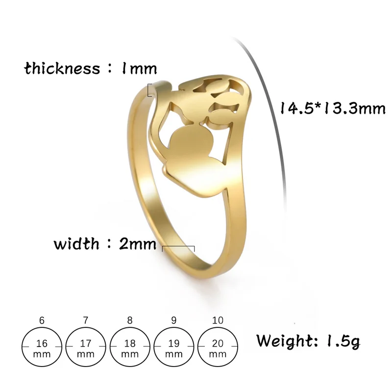 Minimalist Rings Dog Bone Paw Girls Gold Color Stainless Steel Ring Women's - PeticaDeals