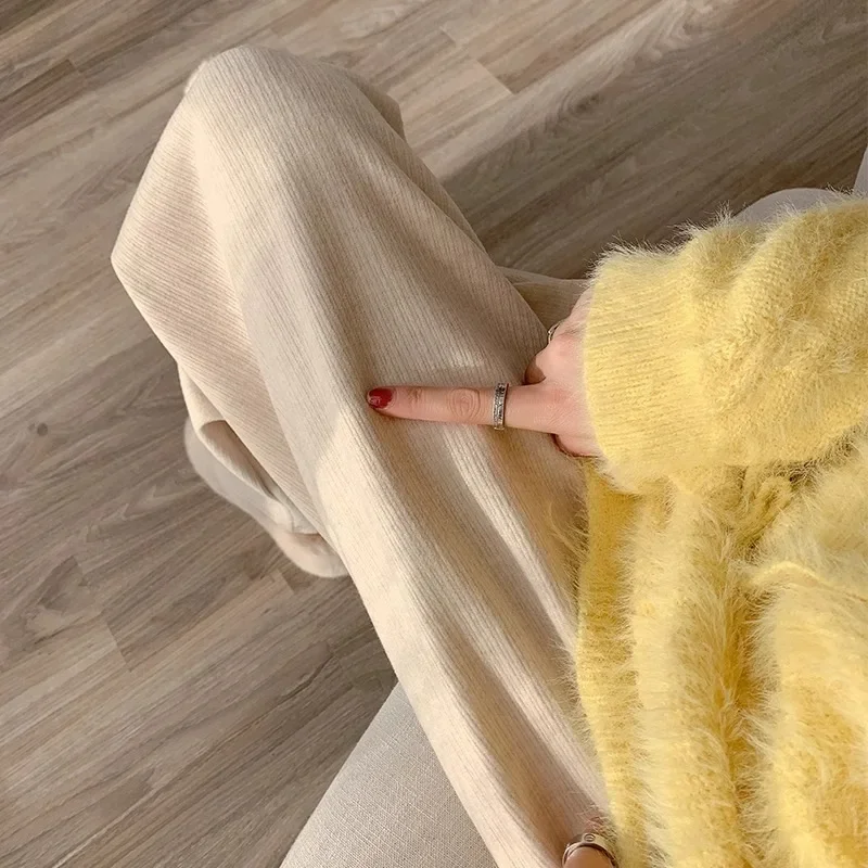 Maternity Pants Autumn Collection Fleece-lined Wool Knit Straight-leg Casual Pants Pregnant Women Spring Outer Wear Bell Bottoms 4