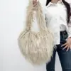Women's Fluffy Plush Shoulder Bag Faux Fur High-capacity Trend Female Shopping Bag Winter Warm Heart-shaped Handbag and Purse 4