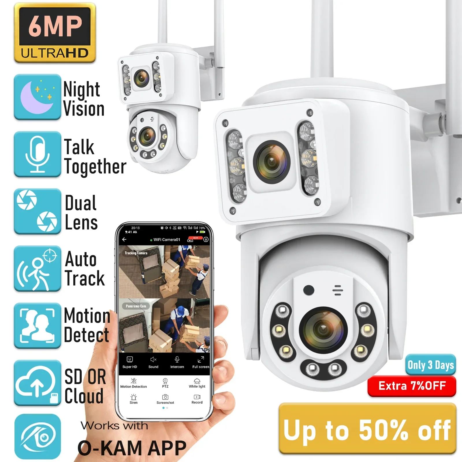 Dww-camera De Surveillance Exterieure 6mp Wifi Filaire Et Sans Fil