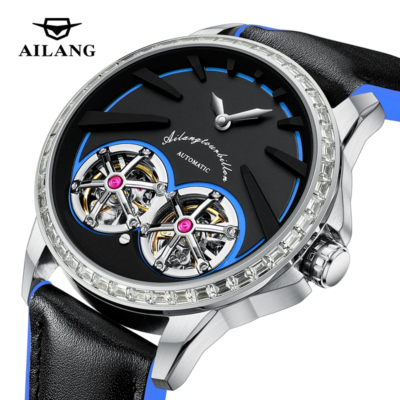 AILANG Orologio da uomo con doppio tourbillon, cinturino in pelle, impermeabile, di lusso, meccanico, con lunetta in diamanti, da uomo_voghion.com