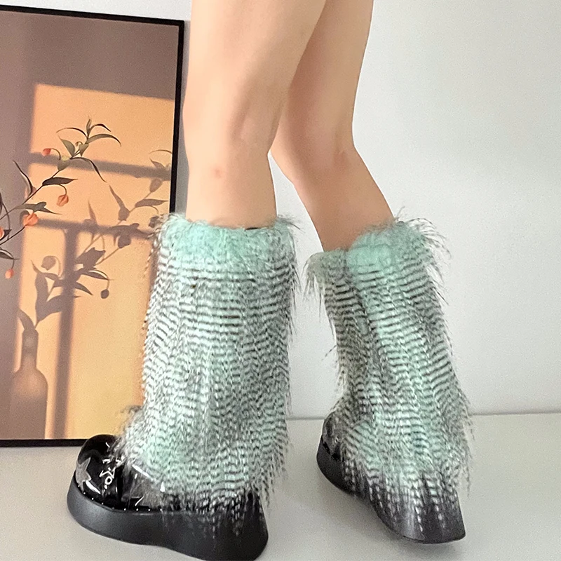 Y2K Goth Furry Faux Fur Women Leg Warmers Boot Covers Harajuku Lolita Girls Punk Fashion Cute Jk Hipster Warm Fluffies Leggings