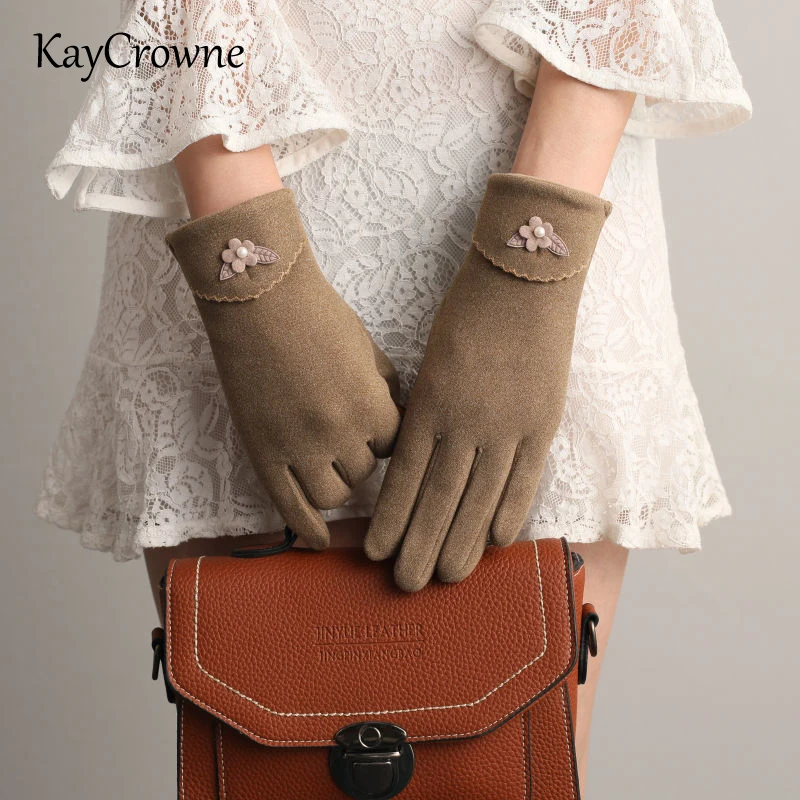 

KayCrowne Fashion Lady Glove Women Vintage Winter Full Finger Touch Screen Windproof Plus Velvet Warm Driving Female Gloves G046