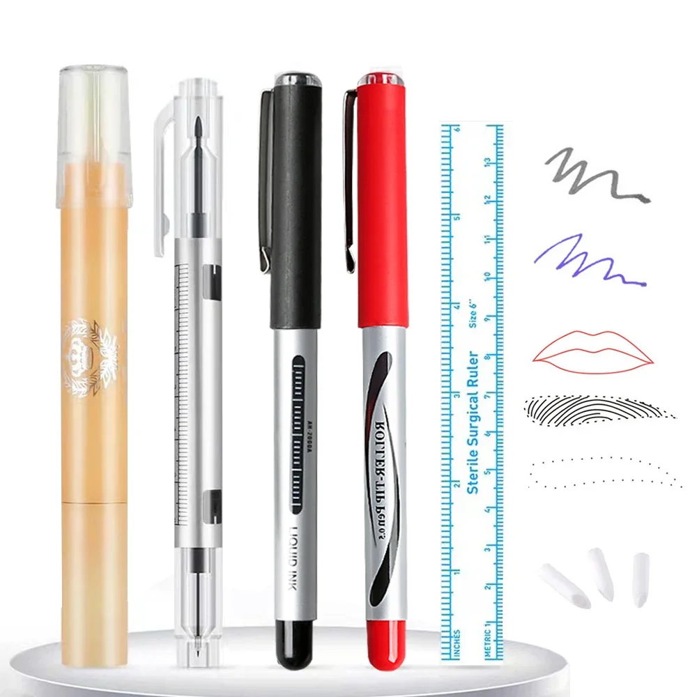 

Double Single Head TattooSkin Marker Pen for Surgical Eyebrow Measure Measuring Ruler Set Microblading Tool Accessories Make up