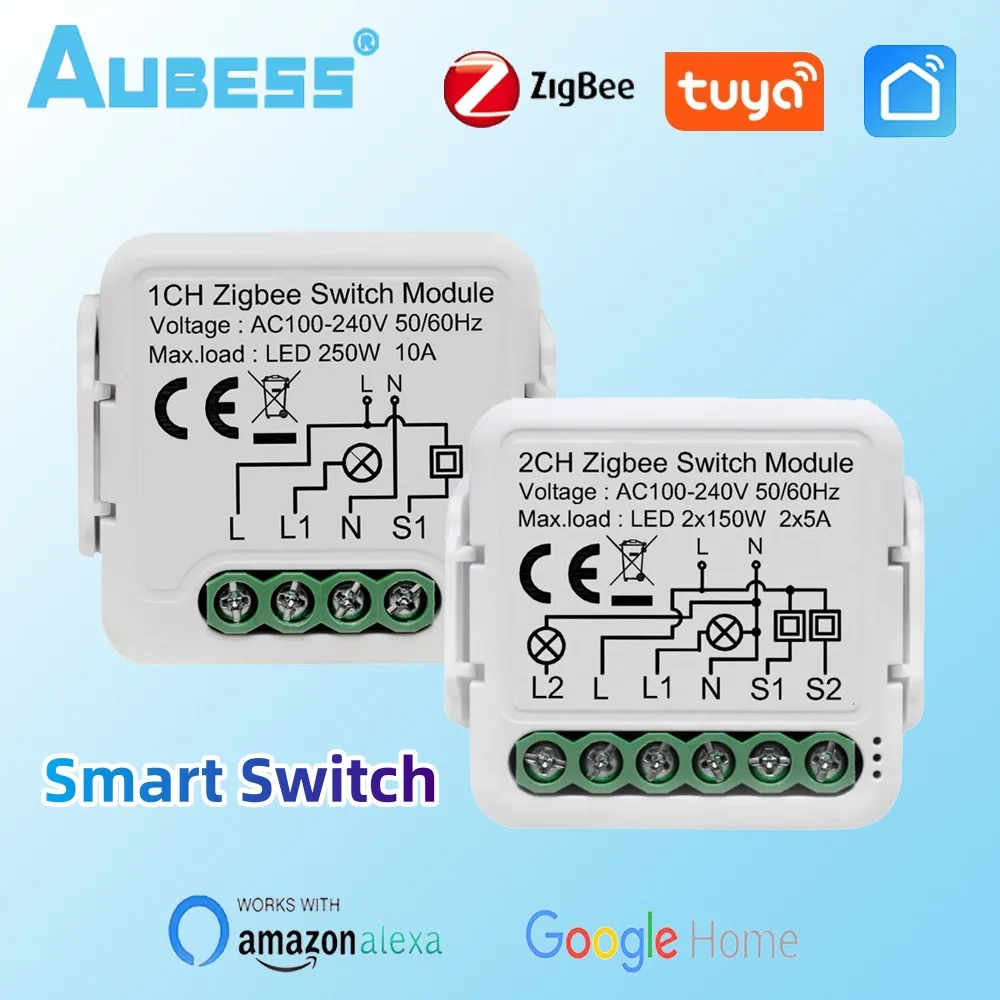 Tuya Zigbee 3.0 Smart Switch Module 10A Smart Home Fai Da Te Breaker 1 2 Gang Supporta Il Controllo A 2 Vie Funziona Con Alexa Google Home