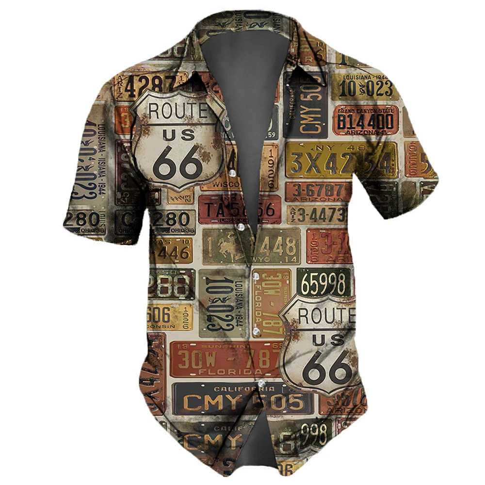 Men Shirts Route 66 Print Short Sleeve Tops Summer Clothing American Landmarks Pattern Oversized Tees Streetwear for denim shirt flannel shirt cotton shirt long sleeve shirt silk shirt men pirate shirt men glitter shirt