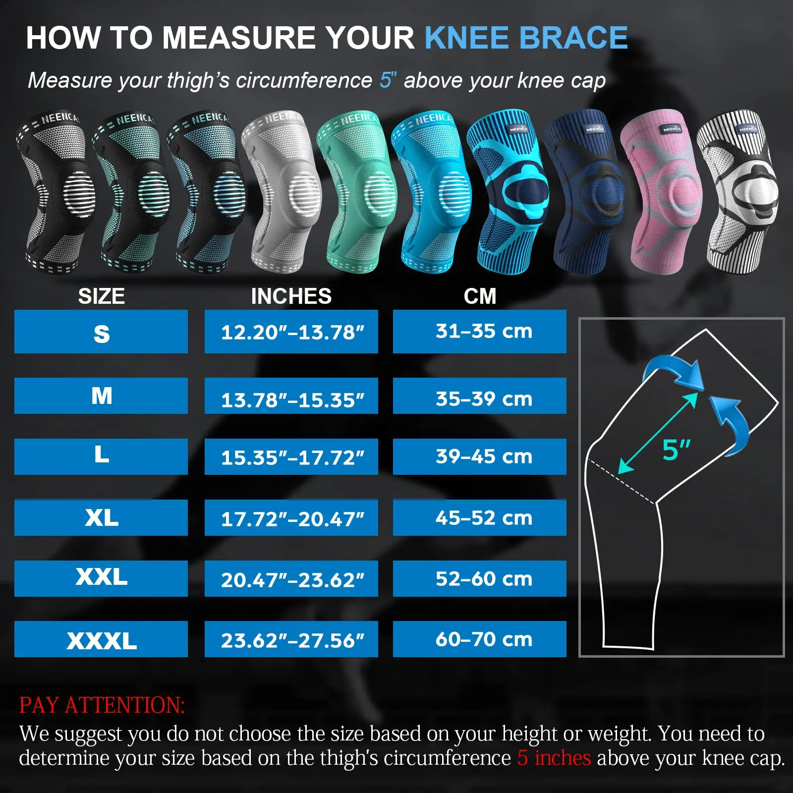 NEENCA knee brace compression sleeve worn on leg, designed for joint support and pain relief 014
