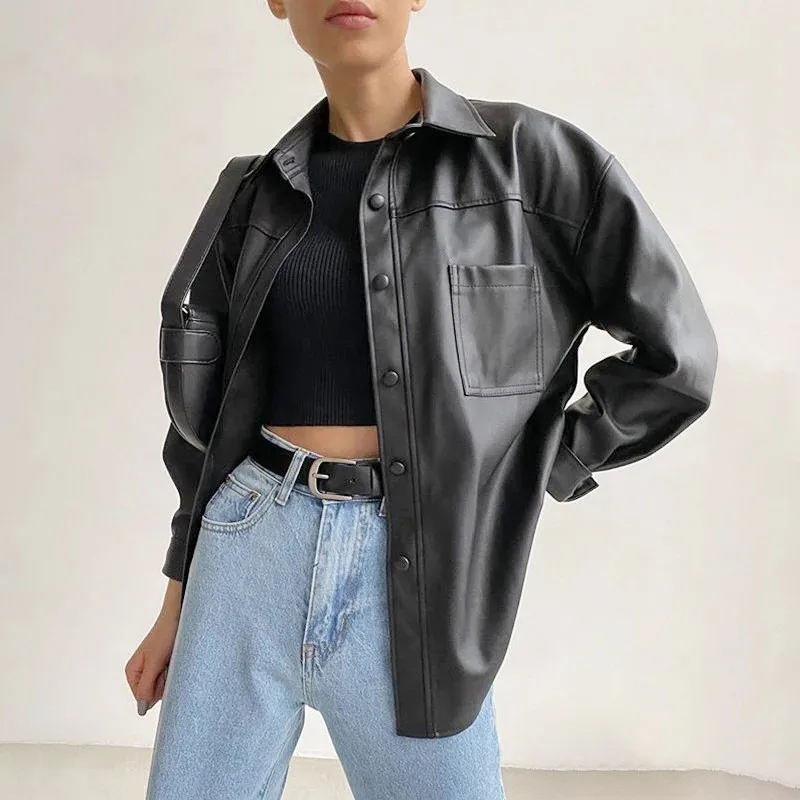 Spring New Leather Jackets for Women Black Small PU Leather Lapel Coat Europe American Women's Vintage Motorcycle Bomber Jacket
